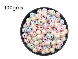 Cuentas plasticas bolitas blancas lineas multicolores